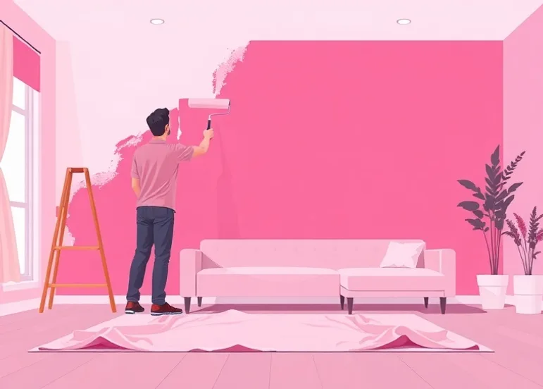 Peintre appliquant la peinture au rouleau sur un mur de salon